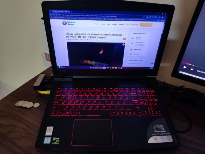 Lenovo Legion Y520 – i7‑7700HQ, GTX 1050 Ti, 20GB RAM, 1TB NVMe + 1TB HDD – ₱21,000 (Siargao)